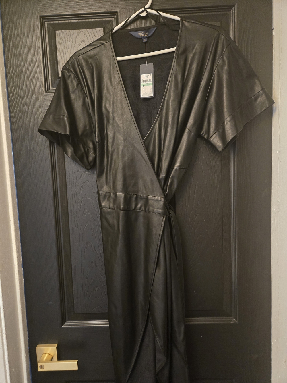 Brand New Rachel Roy Black Faux Leather Wrap Dress